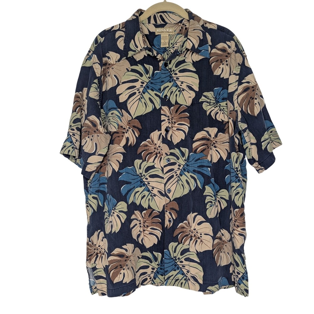 Kona Kai Trading Company Silk Blend Hawaiian Shirt Men's‎ XL Leaf Print